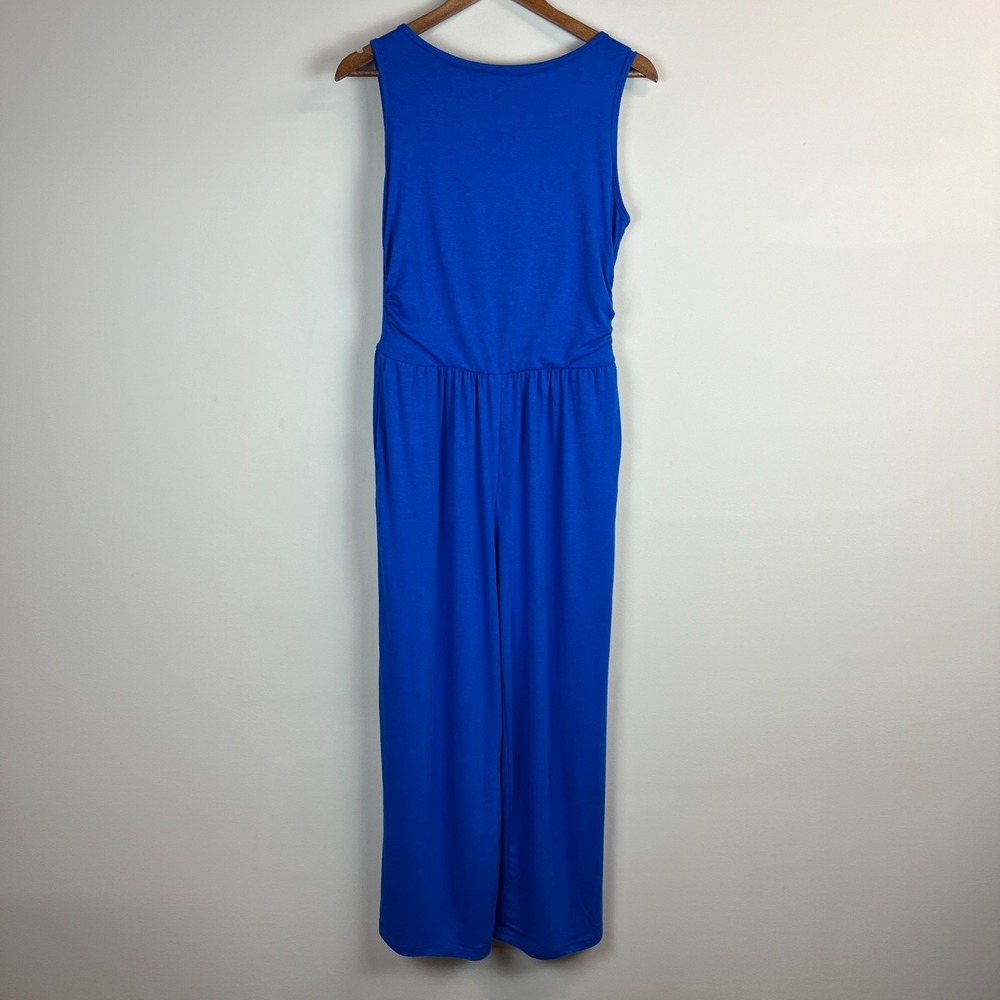 Pretty Garden Jumpsuit Women Medium Blue Wide Leg Pleated Sleeveless Bohemian M
